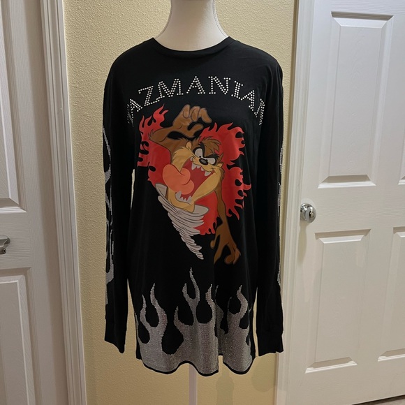 LOONEY TUNES -Dolls Kill -Tasmanian Devil Rhinestone Graphic Tee NEW - Picture 3 of 9